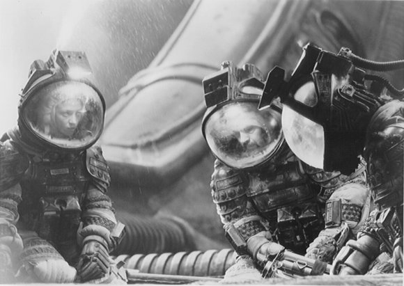 I remember meeting the alien for the last time, and sitting around the set in the bulky uncomfortable spacesuits.